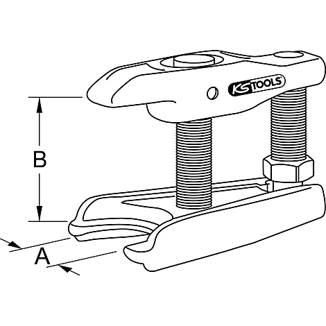 Werkzeug, ein Spannwerkzeug in Schwarz-Weiß-Zeichnung. Die Kennzeichnung A und B ist zu sehen.